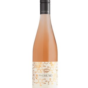 A sleek, slender bottle of Castelli Estate The Sum Rose wine, featuring the winery's name and the wine's title in elegant typography. The bottle's soft, rosy hue hints at the delicate, refreshing flavours.