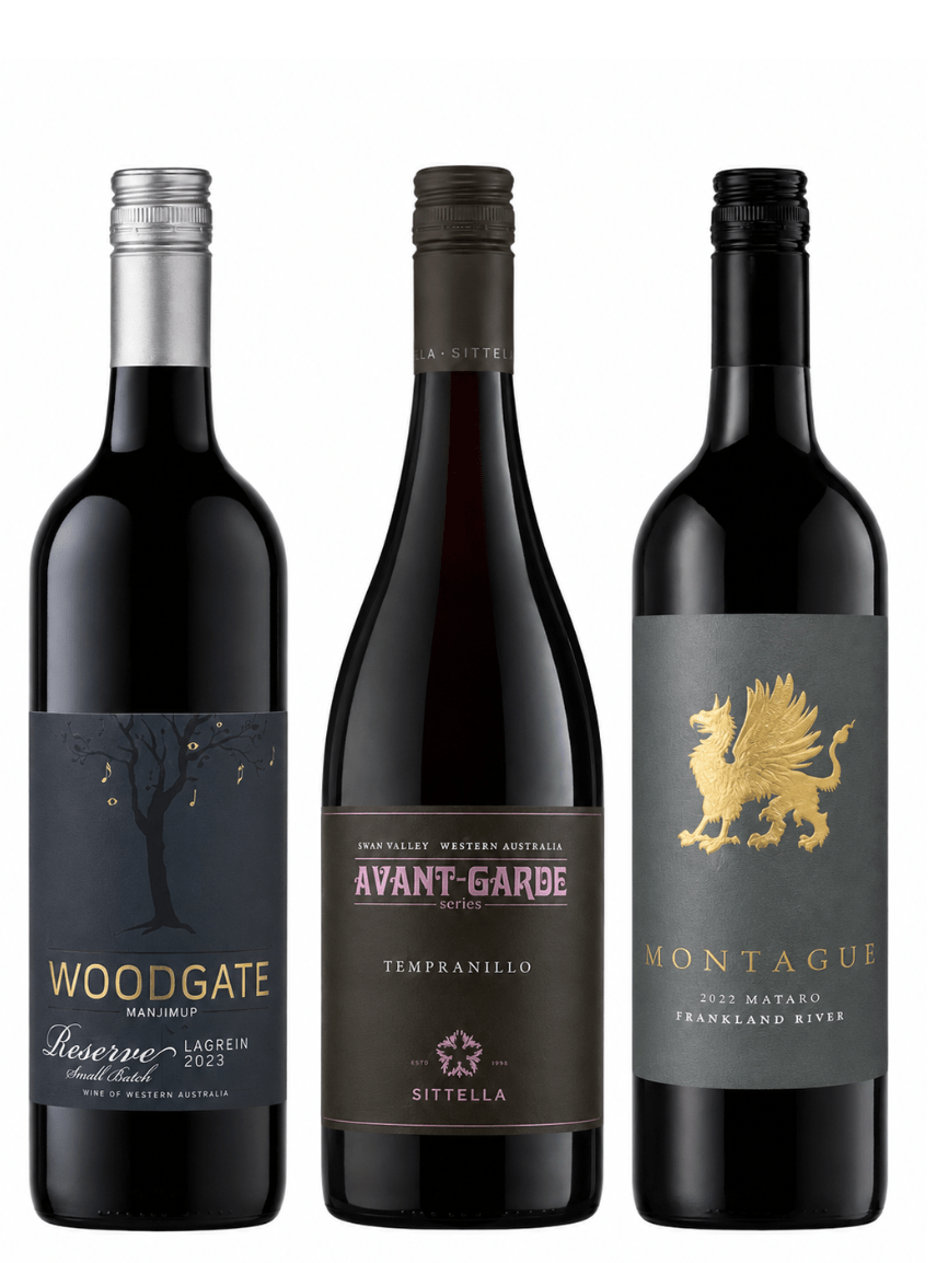 boutique red wine pack with Sittella Tempranillo, Montague Mataro & Woodgate Lagrein wine bottles