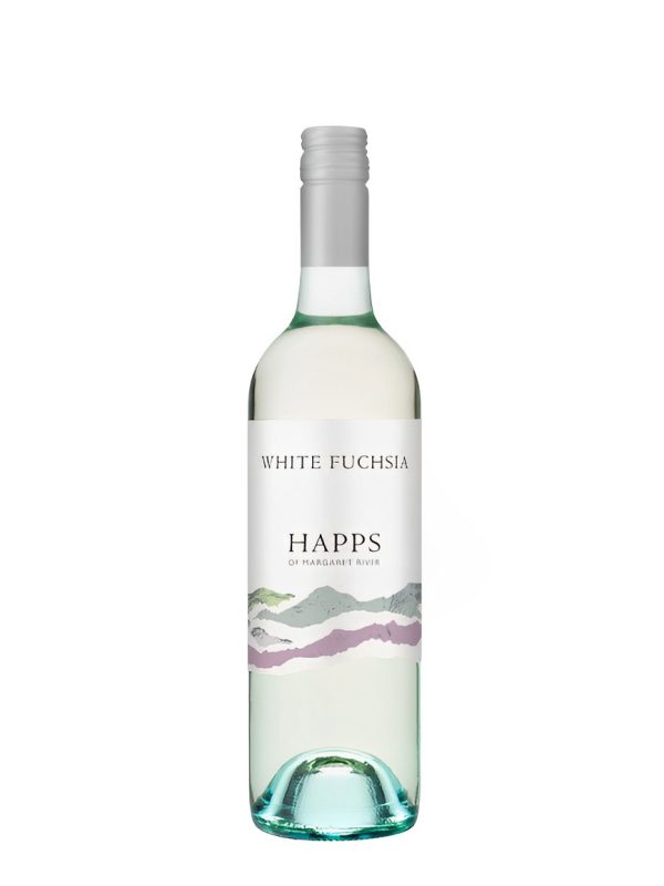 A bottle of wine from Happs winery. Label says White Fuchsia