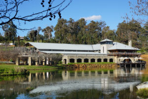 looking at millbrook winery over their lake towards the cellar door.