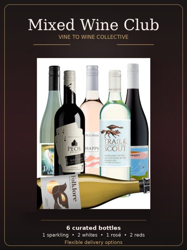 partners in wine wa perth wine club, mixed wine club featuring 6 different wine bottles