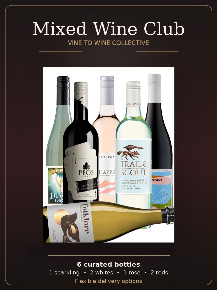 partners in wine wa perth wine club, mixed wine club featuring 6 different wine bottles