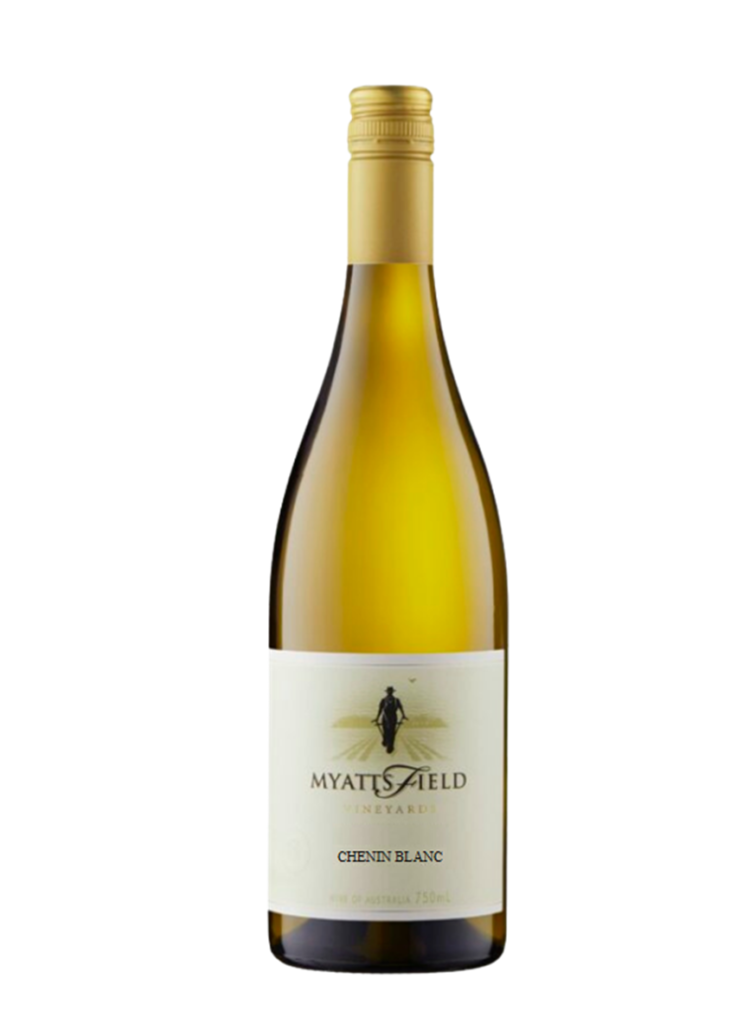 bottle of myattsfield chenin blanc. Bright gold colour bottle with myattsfield front logo label.