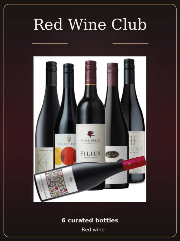 partners in wine wa red wine club, featuring 6 red wine bottles