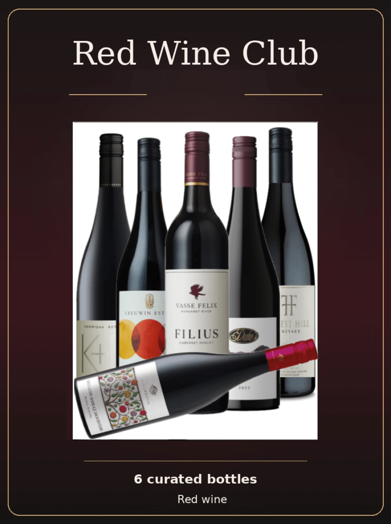 partners in wine wa red wine club, featuring 6 red wine bottles