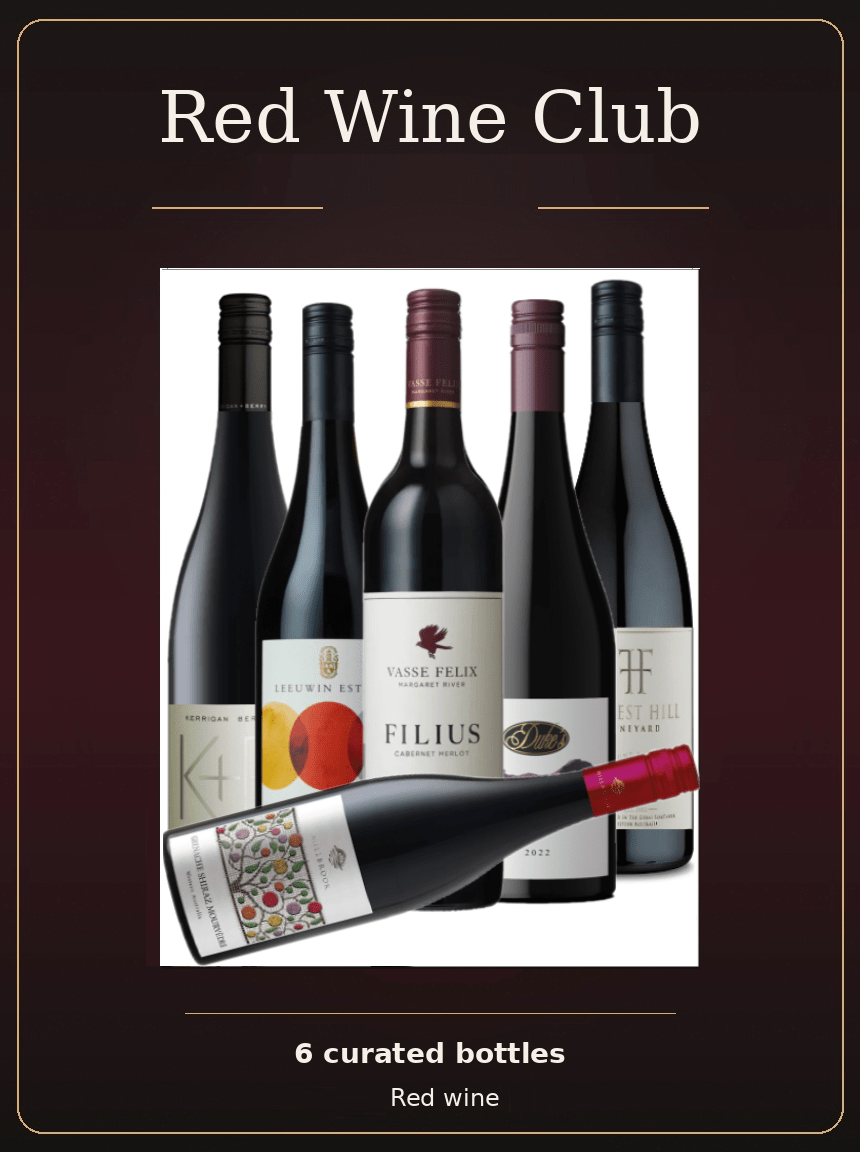 partners in wine wa red wine club, featuring 6 red wine bottles
