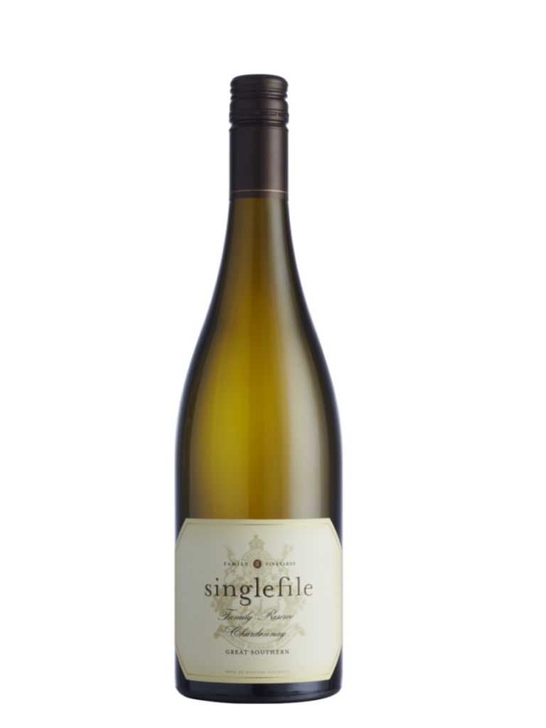 A bottle of singlefile wine, family reserve chardonnay