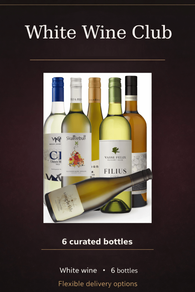 partners in wine wa white wine club, featuring 6 bottles of white wine.