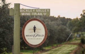 picture of Myattsfield vineyard, Perth Hills Wine Region. Sign showing the winery name outside the front entrance
