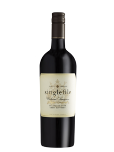 bottle of wine from Singlefile wines. The label says Cabernet Sauvignon