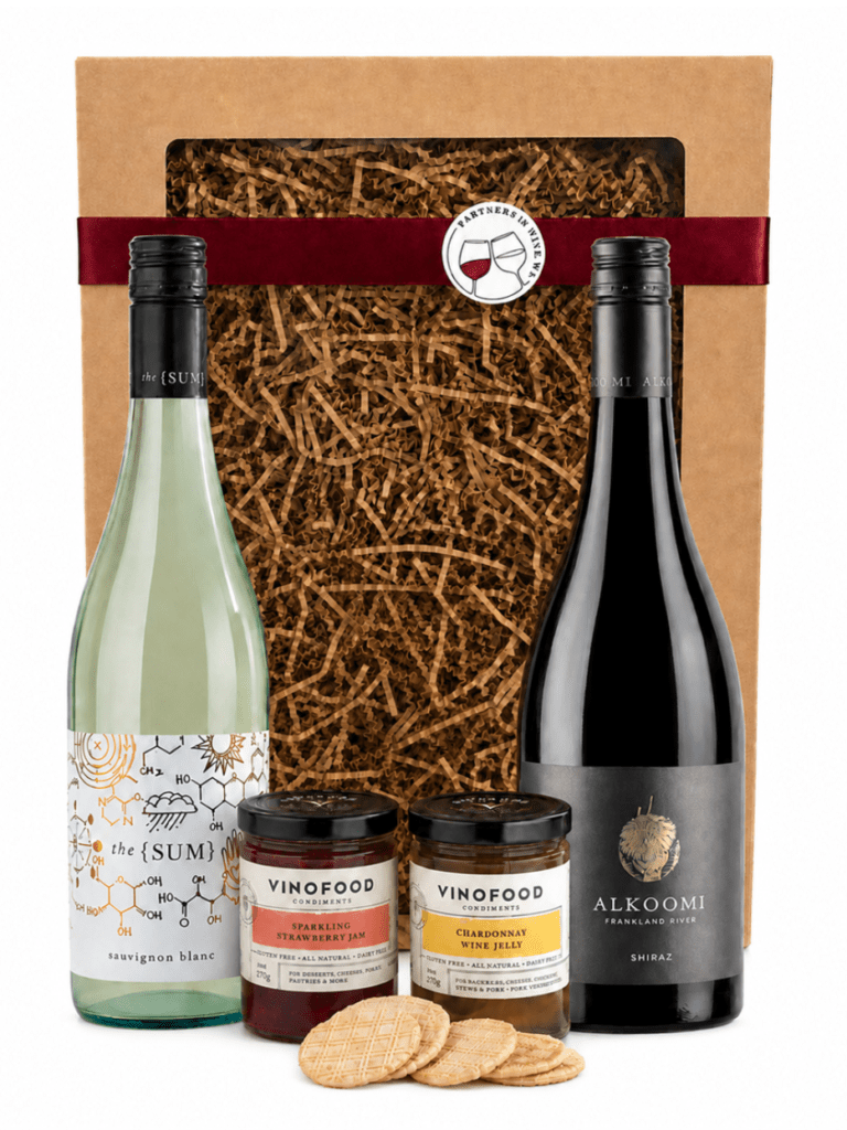 castelli sauvignon blanc and alkoomi shiraz with vinofood condiments gift box