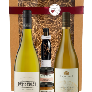 a great wine gift in a wine gift box. Two bottles of wine featured. Pemberley Chardonnay & Ampersand Sauvignon Blanc