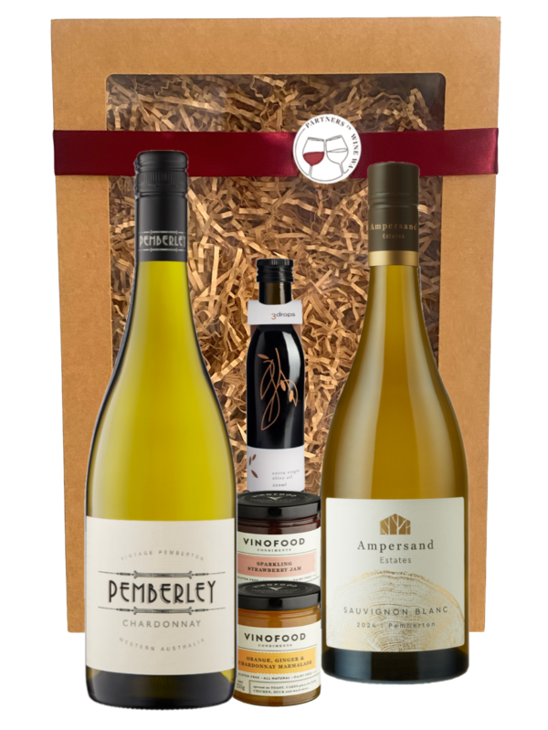 a great wine gift in a wine gift box. Two bottles of wine featured. Pemberley Chardonnay & Ampersand Sauvignon Blanc