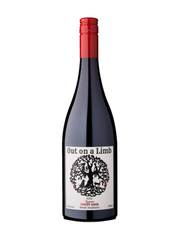 out on a limb pinot noir bottle, new 2023 vintage