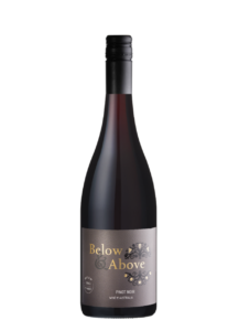 bottle of below and above pinot noir wine bottle.