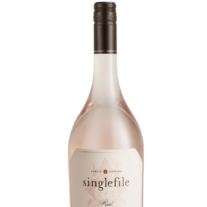 a bottle of singlefile great southern rose against a white backdrop.