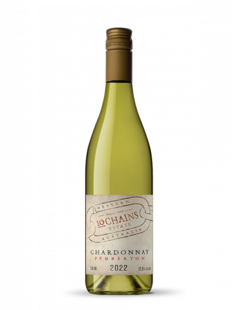 bottle of 10 chains estate chardonnay, pemberton wine region of western australia.