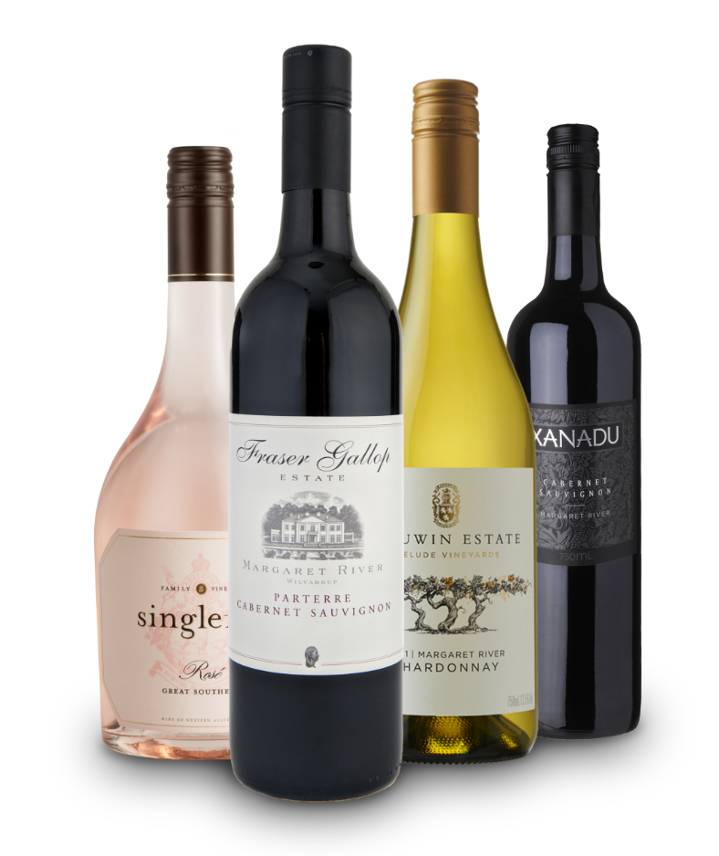 bottles of wine from Singlefile, Fraser Gallop Estate, Leeuwin Estate & Xanadu