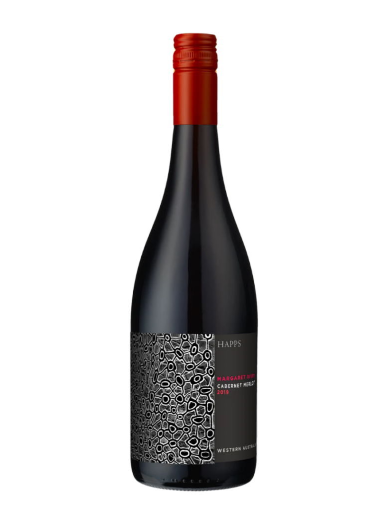 bottle of happs iseries cab merlot, margaret river wine region of western australia.