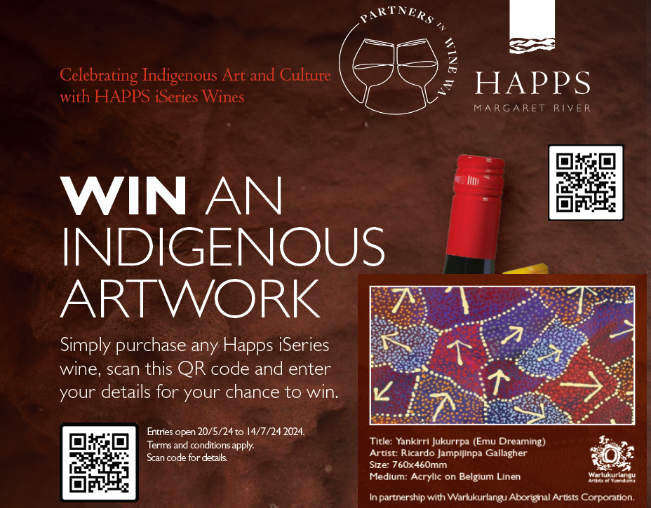 poster of happs iseries promotion 2024. Win indigenous artwork