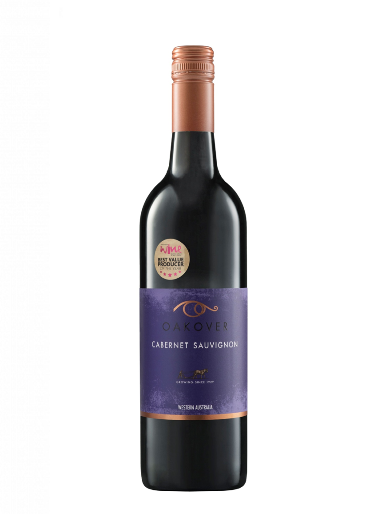 bottle of oakover cabernet sauvignon, blackwood valley wine region of western australia.