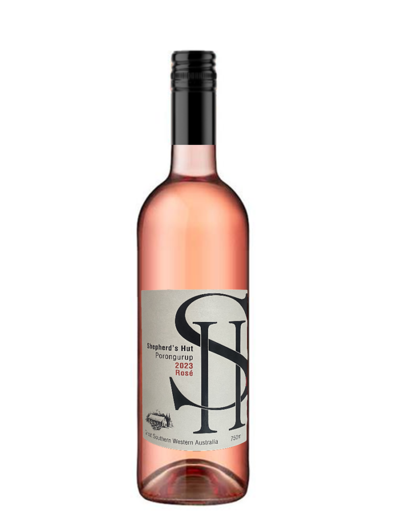 bottle of shepherds hut rose, western australia.