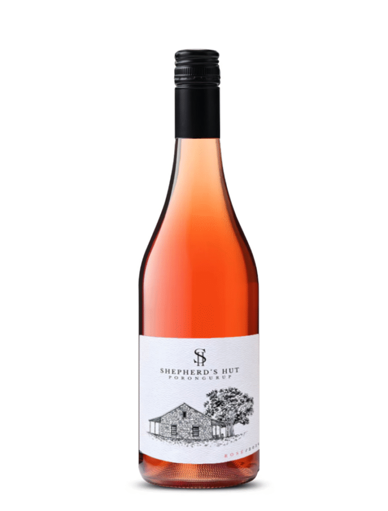 shepherd's hut rose wine bottle, new 2024 vintage label