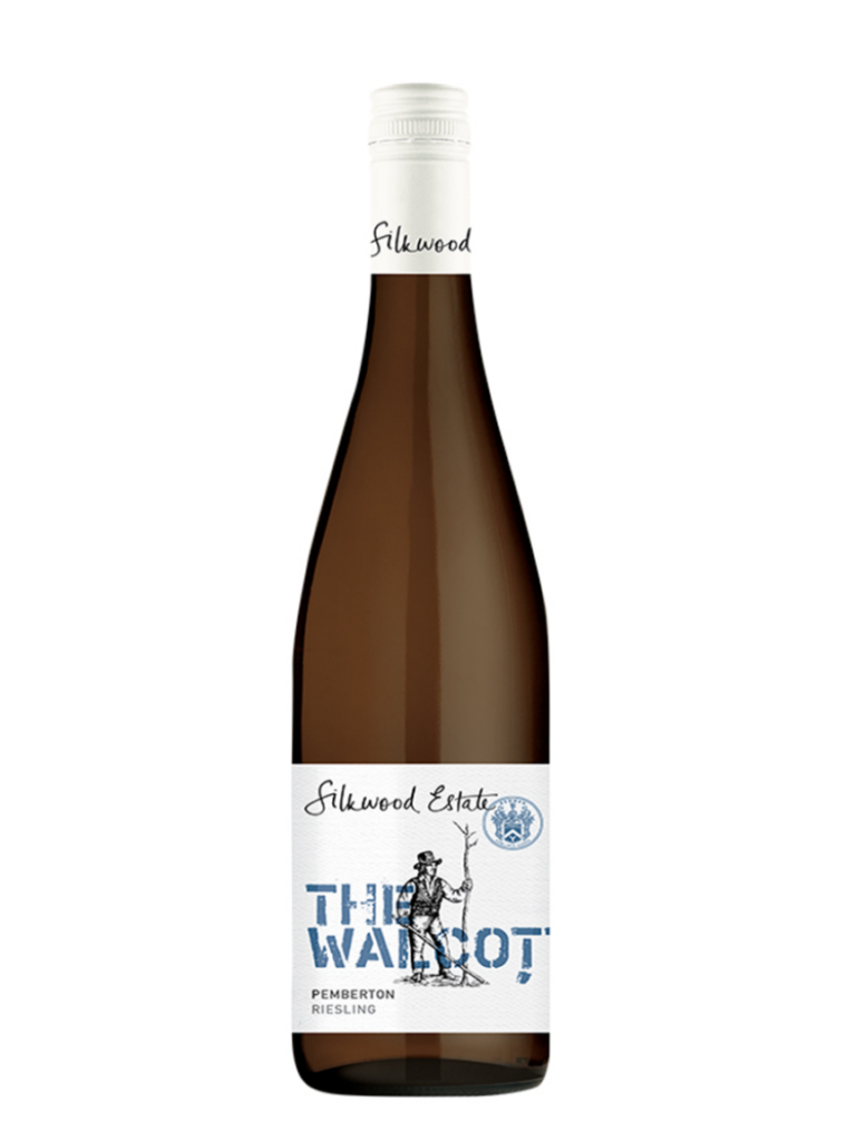 bottle of silkwood walcott riesling on a white background.