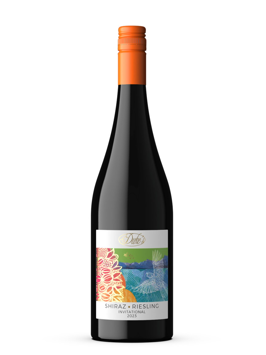 a bottle of wine, Duke's Vineyard invitational series Shiraz Riesling.