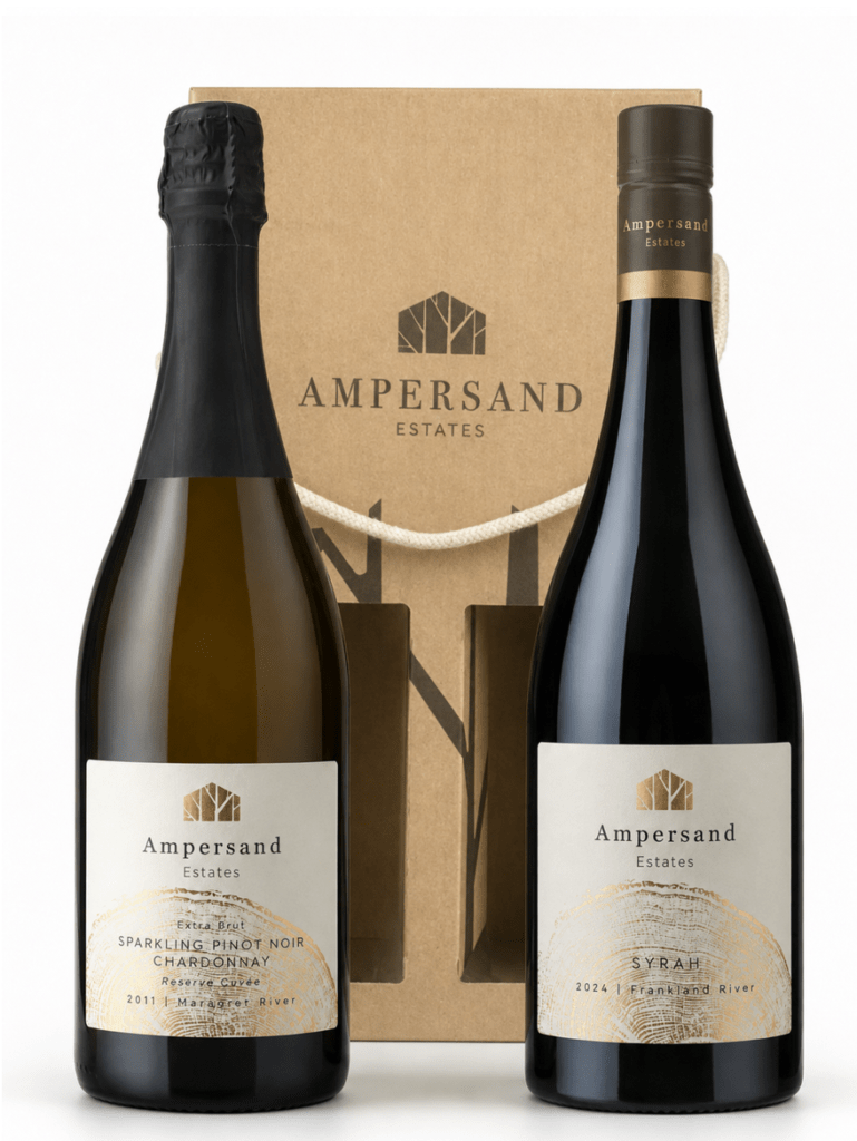 ampersand sparkling and syrah wine bottle gift pack