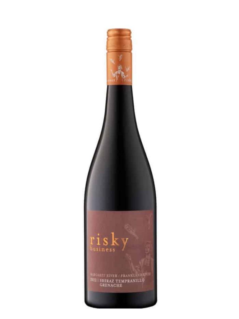 Bottle of wine from Risky Business winery, it's their Shiraz, Tempranillo Grenache