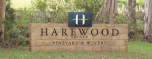 harewood estate sign at the front door of the winery