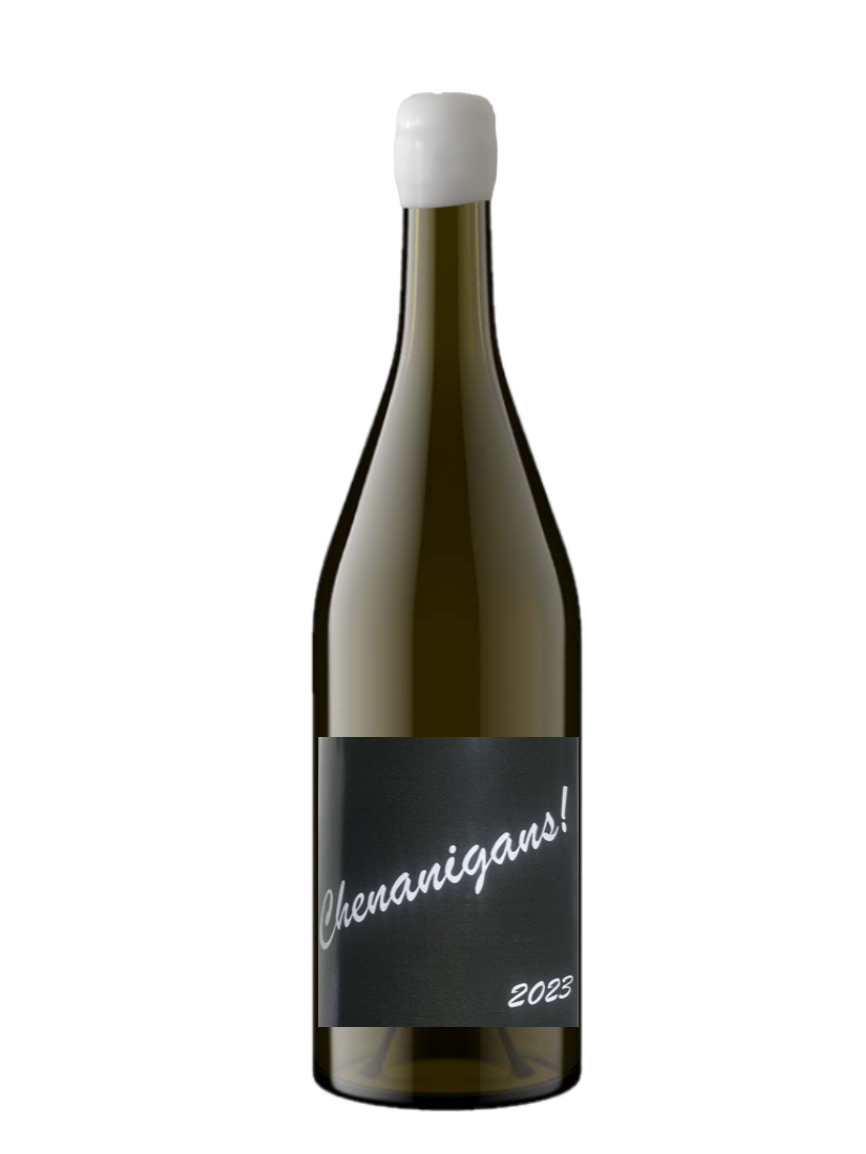 woody nook chenin blanc wine bottle. New wine label called chenanigans