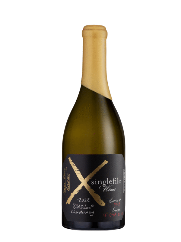 Singlefile old world small batch chardonnay wine bottle.