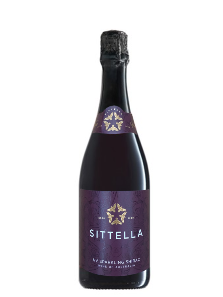 sittella sparkling shiraz wine bottle with bright coloured label
