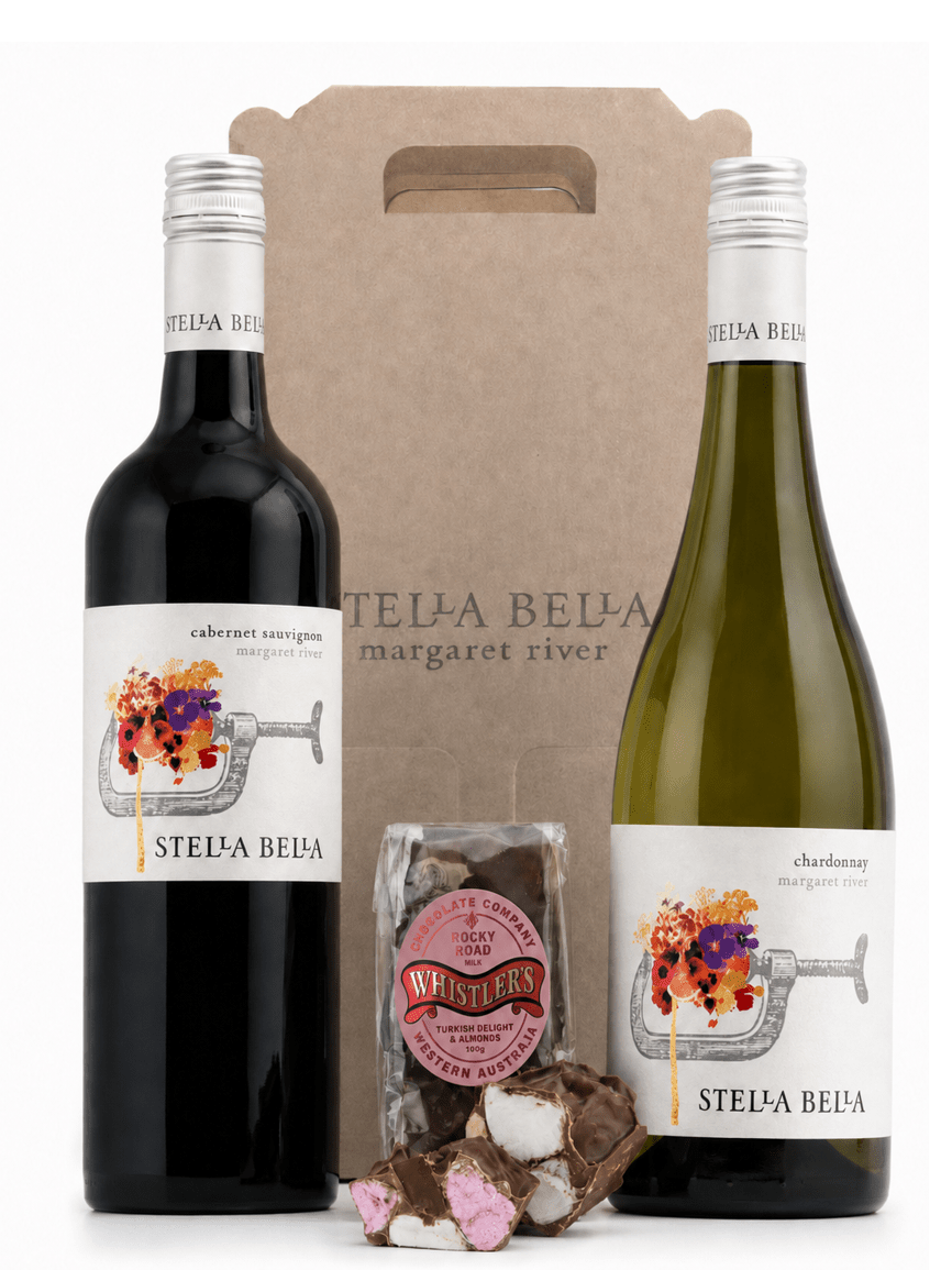 Stella Bella wine gift pack with a bottle of cabernet sauvignon and chardonnay