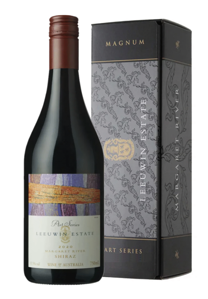 Art series magnum bottle from leeuwin estate. Gift box with the 2020 art series magnum shiraz inside