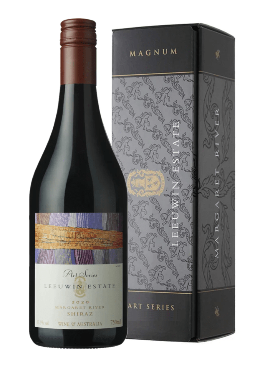 Art series magnum bottle from leeuwin estate. Gift box with the 2020 art series magnum shiraz inside