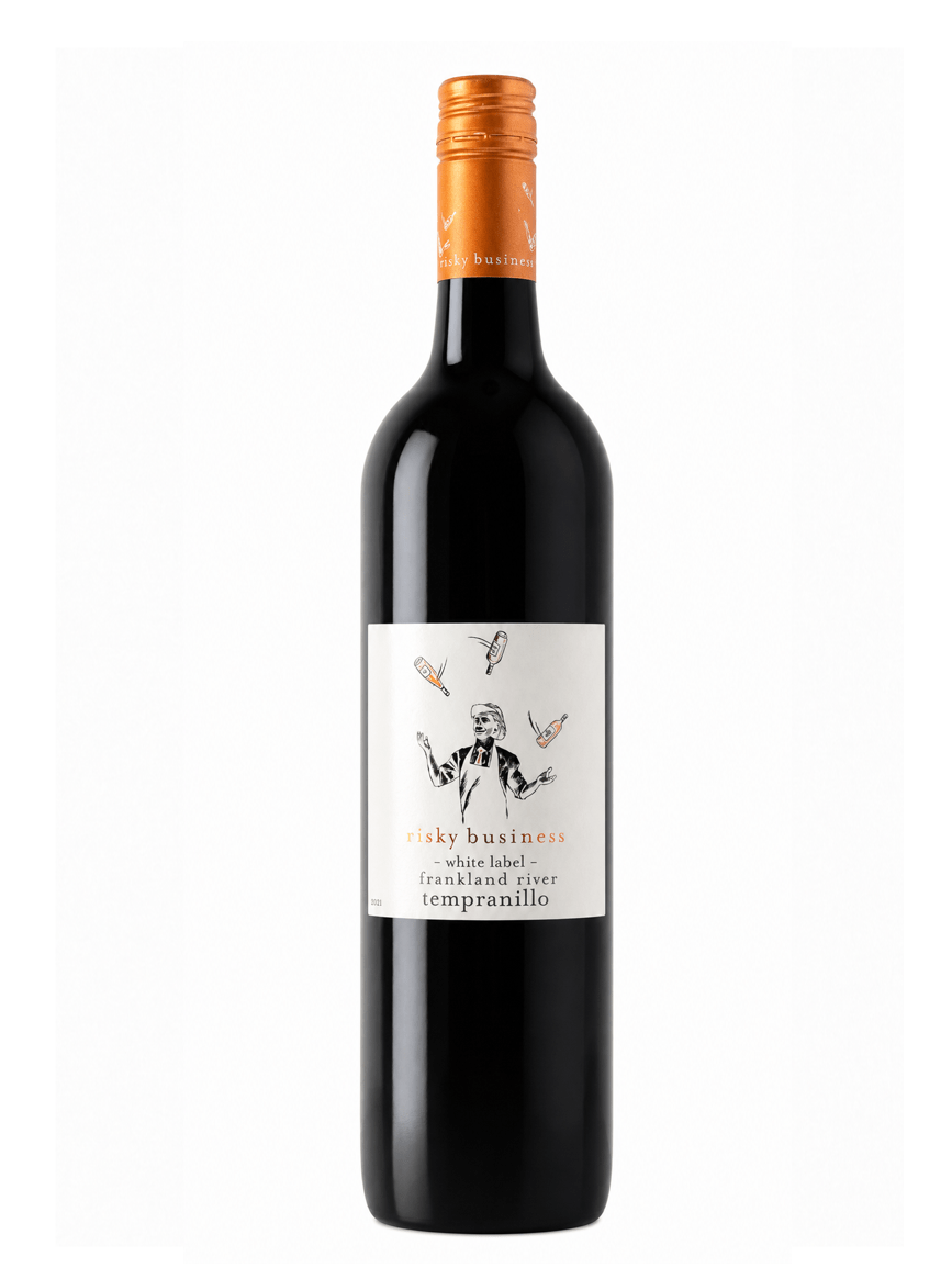 risky business white label tempranillo wine bottle
