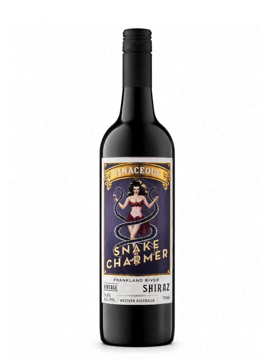 Vinaceous snake charmer shiraz wine bottle