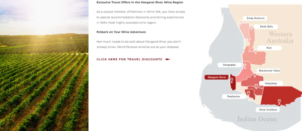 Partners in Wine WA interactive travel deals map